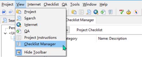 1. Click View and select Checklist Manager